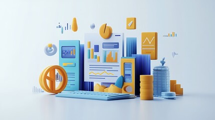 Poster - Abstract 3D Illustration of Data and Business Analytics