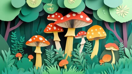 Poster - Mushrooms growing on a tree in a wooded area Mushrooms on a tree in a forest