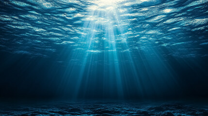 Wall Mural - abstract image of tropical underwater dark blue deep ocean wide nature background with rays of sunli