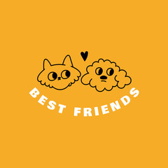 Aufkleber - funny pets, dogs and cats, vector illustration in trendy flat simple linear style, funny mascot and 