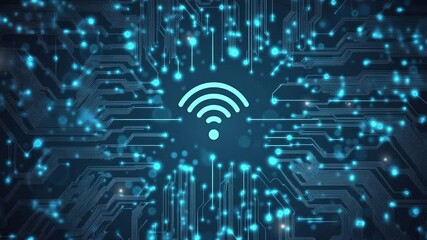 Poster - Wireless connection symbol on a blackboard. network technology concept. Wi-Fi icon is in the center. Internet network connection technology. Symbolizing modern digital connectivity. Free internet zone