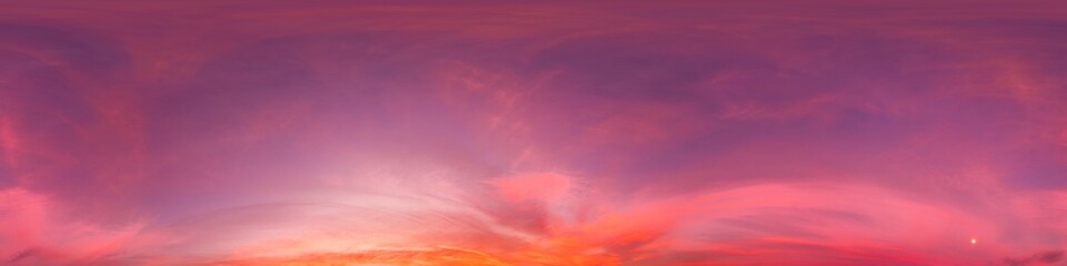 Wall Mural - sunset sky with bright glowing pink cirrus clouds. seamless spherical hdr 360 panorama. full zenith 