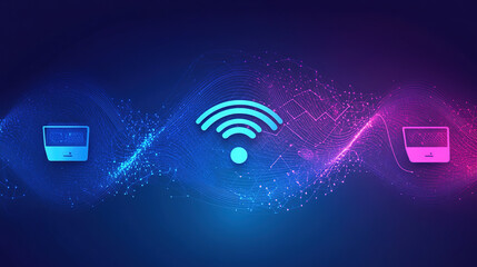 Poster - Wireless connection symbol on a blackboard. network technology concept. Wi-Fi icon is in the center. Internet network connection technology. Symbolizing modern digital connectivity. Free internet zone