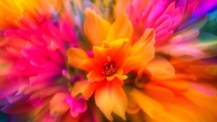 Poster - a close-up shot of a flower with colorful petals in a blur, bursting bursts of color that draw the e