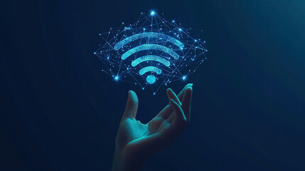 Poster - Wireless connection symbol on a blackboard. network technology concept. Wi-Fi icon is in the center. Internet network connection technology. Symbolizing modern digital connectivity. Free internet zone