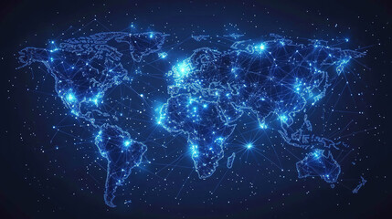 Poster - Digital map of the world with icons representing people connecting. Global network and connectivity in digital marketing. World communication. Social Network with World Map. Online community tech