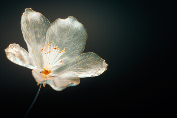 Poster - The soft petals of a translucent flower glow softly, enhancing its intricate textures while perched gracefully on a slender stem, evoking elegance in simplicity