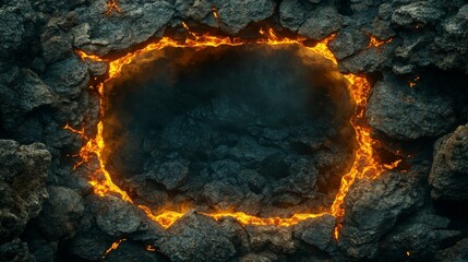 Fototapete - Molten Lava Ring Surrounding Dark Volcanic Rocks