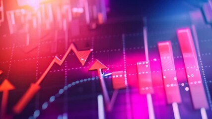 Poster - close-up of stock chart with red arrows pointing down, showing market decline and uncertainty, captu