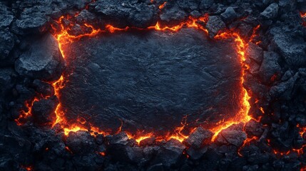 Fototapete - Molten Lava Frame Surrounding a Dark Volcanic Surface
