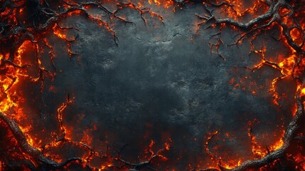 Fototapete - Lava Flowing Through Cracked Ground With a  Black Center
