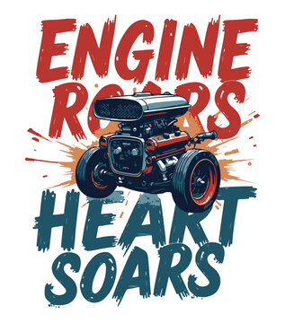 Engine Roars, Heart Soars typography t-shirt vector design templates