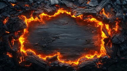 Fototapete - Molten Lava Bordering a Dark Stone Background