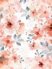 Poster - Delicate watercolor flowers in soft pink and peach hues blend harmoniously, evoking a serene spring atmosphere filled with beauty. Generative AI