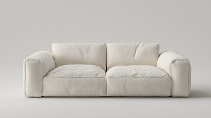 Modern two-seater sofa with soft white fabric, isolated against a plain white background. Perfect for minimalist living room decor ideas.