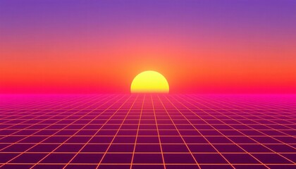 Wall Mural - vaporwave grids Retro Style landscape with grid background