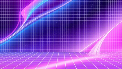 Wall Mural - vaporwave grids Retro Style landscape with grid background