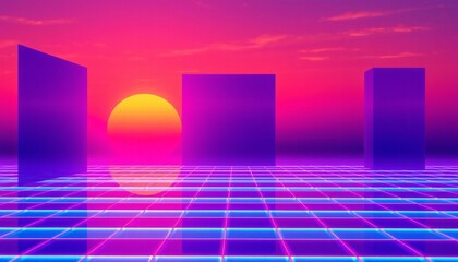 Wall Mural - vaporwave grids Retro Style landscape with grid background