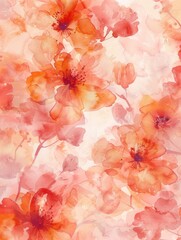 Poster - Beautiful watercolor flowers bloom in soft peach and pink tones, capturing the essence of spring's gentle beauty and tranquility. Generative AI