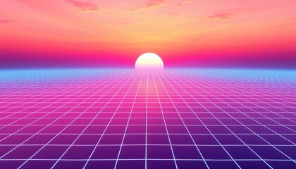 Wall Mural - vaporwave grids Retro Style landscape with grid background