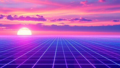 Wall Mural - vaporwave grids Retro Style landscape with grid background