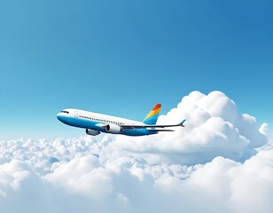 Flat style of passenger plane, clouds and blue sky for international world civil aviation day  