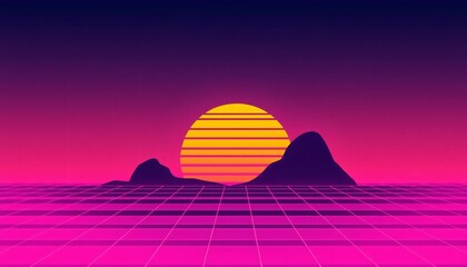 Wall Mural - vaporwave grids Retro Style landscape with grid background