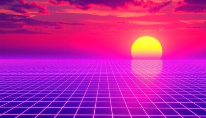 Wall Mural - vaporwave grids Retro Style landscape with grid background