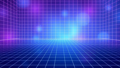 Wall Mural - vaporwave grids Retro Style landscape with grid background