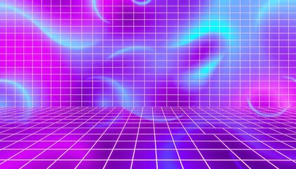 Wall Mural - vaporwave grids Retro Style landscape with grid background