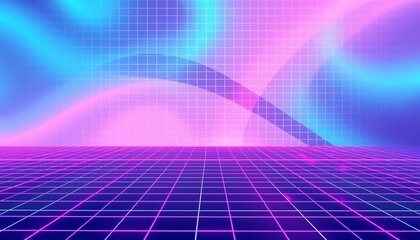 Wall Mural - vaporwave grids Retro Style landscape with grid background
