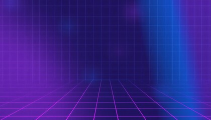Wall Mural - vaporwave grids Retro Style landscape with grid background