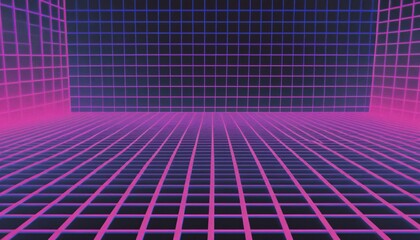 Wall Mural - vaporwave grids Retro Style landscape with grid background