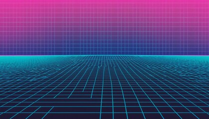 Wall Mural - vaporwave grids Retro Style landscape with grid background