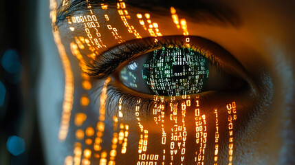 Poster - A close-up of a human eye with digital data overlay, symbolizing a connection between personal vision and technological advancement.