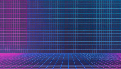 Wall Mural - vaporwave grids Retro Style landscape with grid background