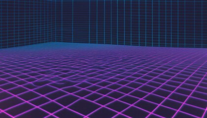 Wall Mural - vaporwave grids Retro Style landscape with grid background