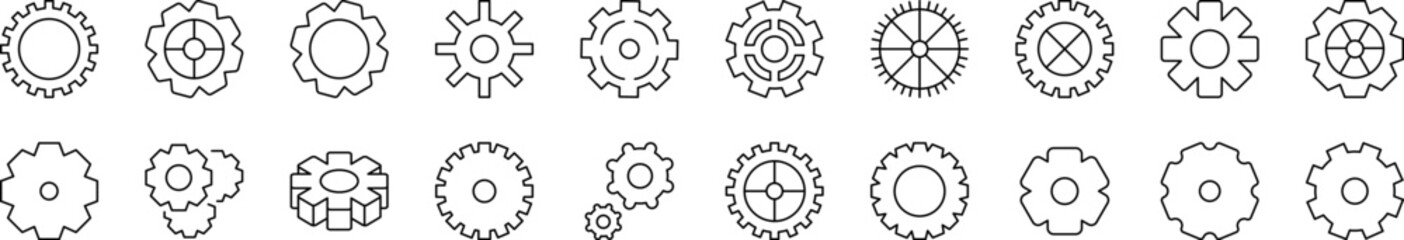 Wall Mural - gear and cogwheel as mechanism outline image collection. editable stroke. perfect for infographics, 