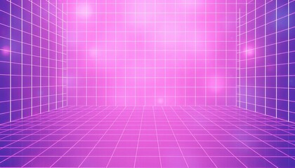 Wall Mural - vaporwave grids Retro Style landscape with grid background