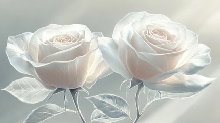 Two White Roses with Delicate Petals and Soft Lighting