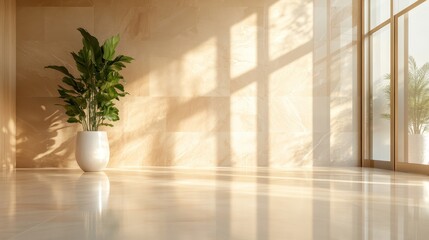 Poster - A modern indoor plant placed stylishly in a luminous corner, adorned with soft shadows, enhancing the elegance and tranquility of the space, perfect for decor ideas.