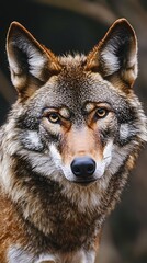  A close-up of a wolf showcasing its detailed fur and intense gaze.