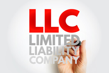 Poster - LLC - Limited Liability Company is a business structure that protects its owners from personal responsibility for its debts or liabilities, acronym text concept background