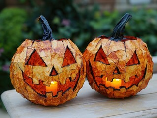 Canvas Print - Halloween orange pumpkin lanterns