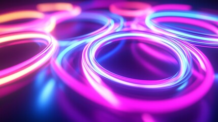 Poster - colorful glowing rings illuminated in vibrant hues of pink and blue against a dark background creati
