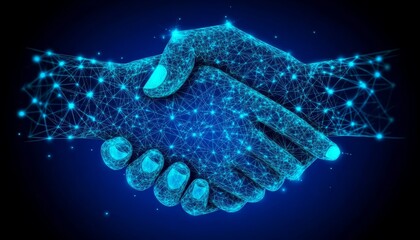Poster - Digital Connection. Business Agreement, Partnership, Teamwork Concept with Handshake from Network