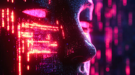 Poster - A close-up image of a face with glowing digital circuits, capturing the essence of technology fusing with human consciousness.