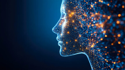 Poster - A starry silhouette of a face composed of interconnected digital nodes, resonating the interconnectedness of today's society.