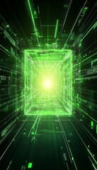 Poster - green digital tunnel with glowing center, big data concept. futuristic technology background