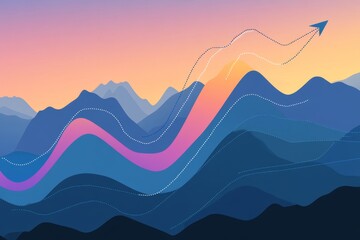 Poster - Bright neon red diagram showcasing colorful lines and statistics, ideal for illustrating financial reports or data visualization concepts